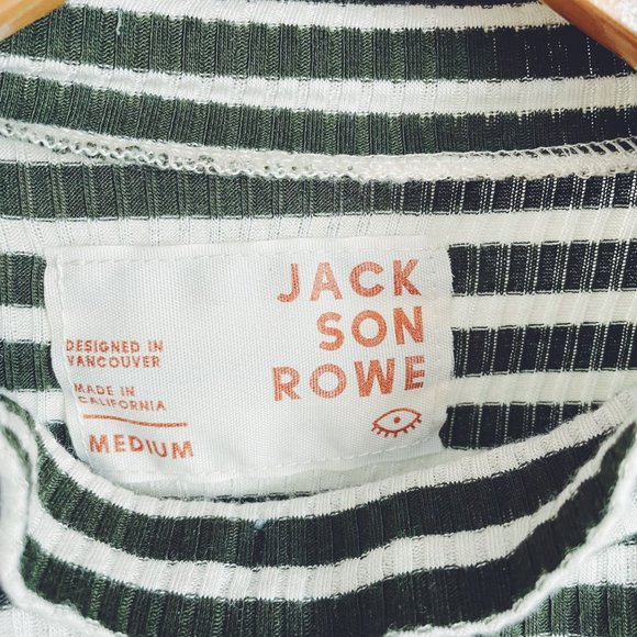 Jackson Rowe Green White Striped Penny Bodysuit, Rib Knit Soft Body Suit Top (M) - Picture 4 of 12